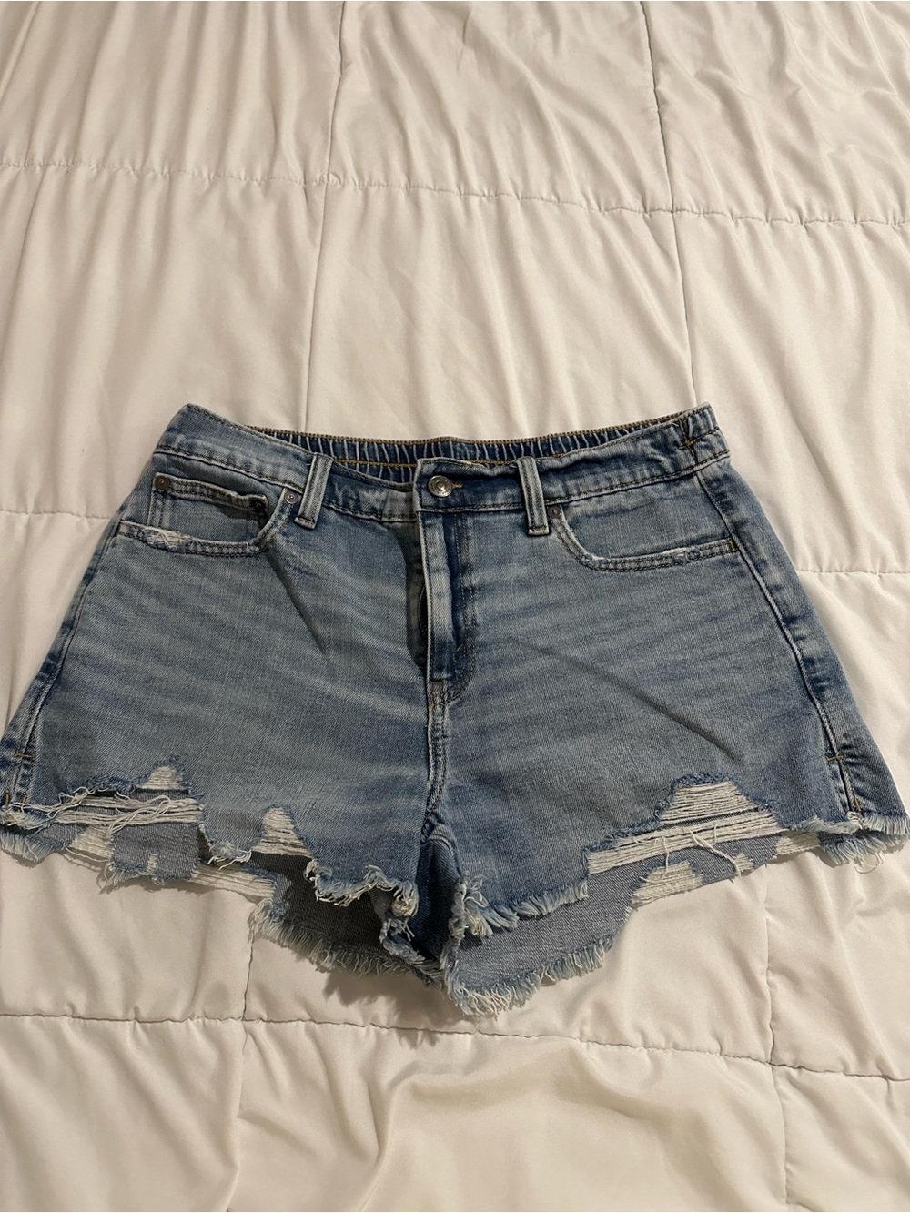aerie Light Blue Distressed Denim Shorts